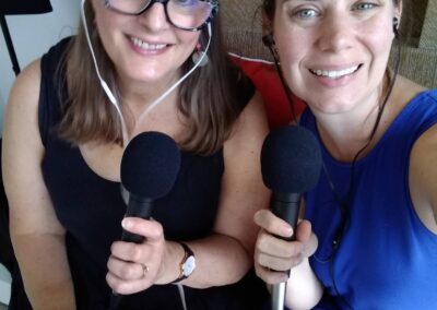 Two women with microphones